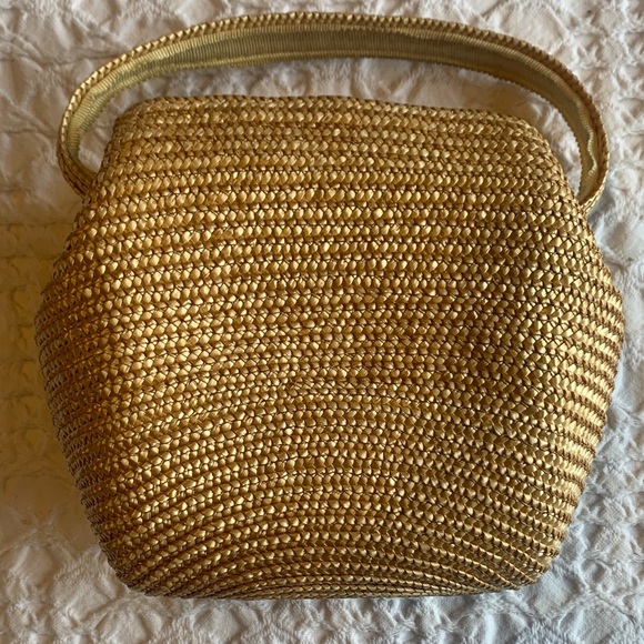 Vintage Brass Handle Mini Straw Bag - Picture 4 of 16